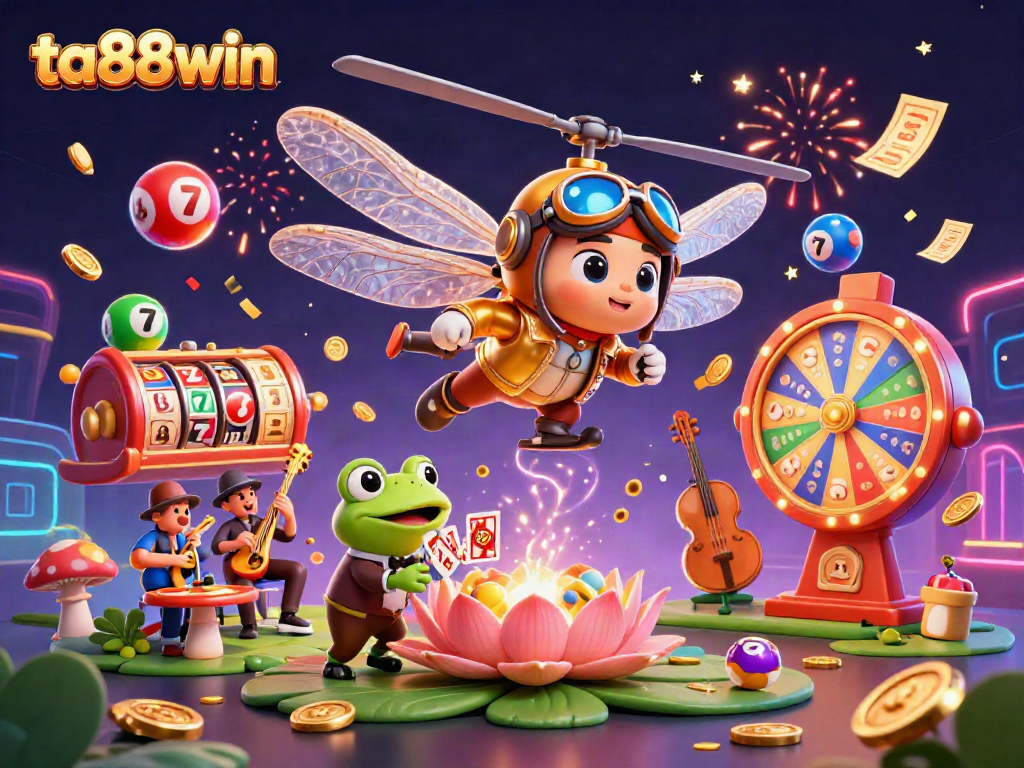 Experience vibrant gaming action with ta88win's lively 3D casino scene featuring dynamic characters and rich elements.