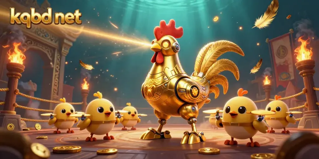 Experience thrilling gameplay in the vibrant world of kqbd net where a golden rooster robot battles in a dynamic betting arena.