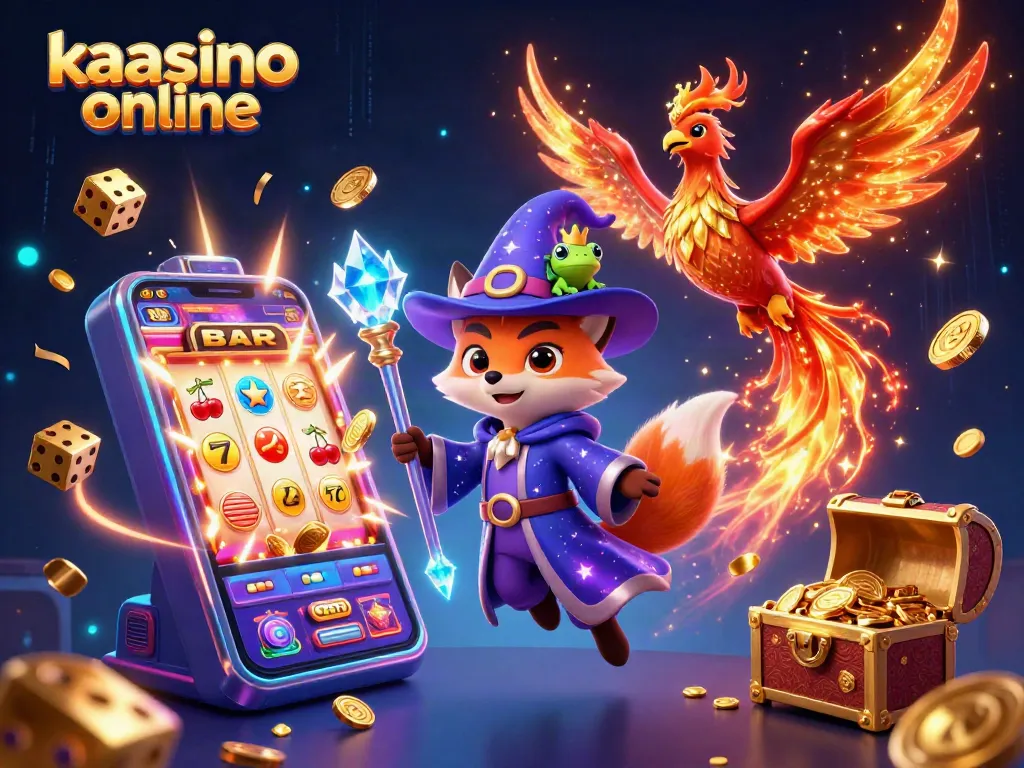 Experience the excitement of kaasino online with a vibrant casino scene featuring a wizard fox, phoenix, and rich game elements.