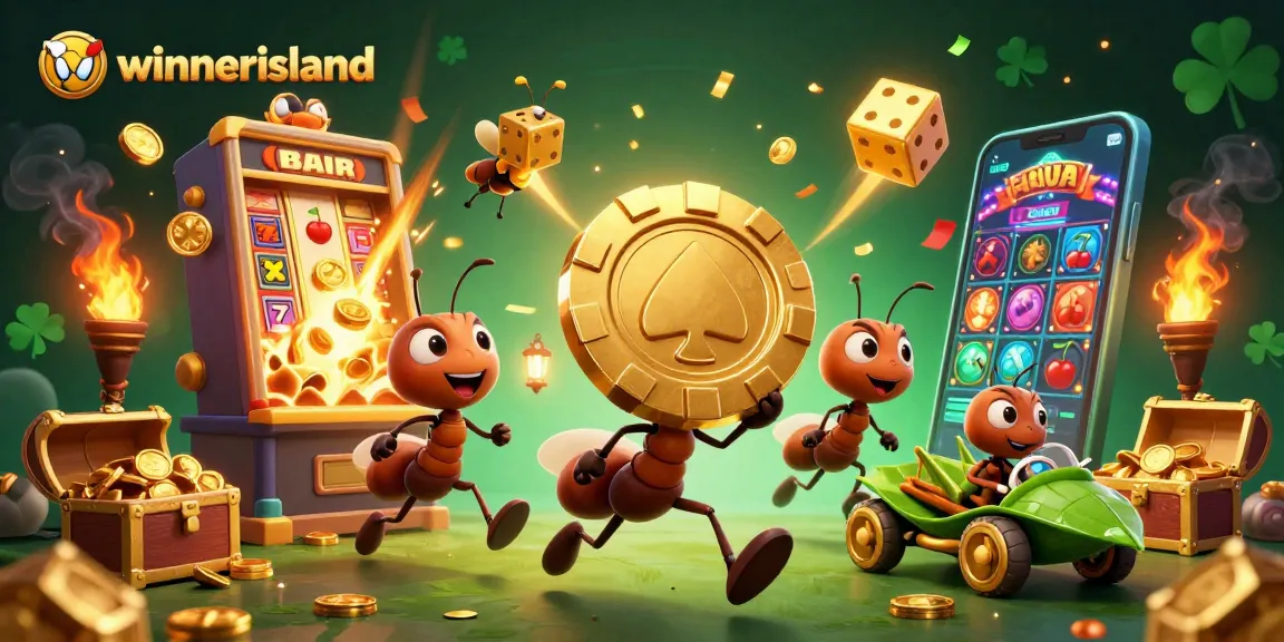 Join the winning adventure at winnerisland with ants heisting a giant poker chip amidst casino chaos.